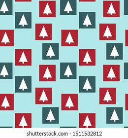 Vector seamless pattern. Simple white Christmas trees , colorful squares. Vector seamless pattern