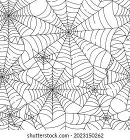 Vector seamless pattern. Simply trendy texture with hand drawn crossing cobwebs. Minimalist hypnotic abstract background with spider webs, Halloween's theme.