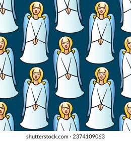 Vector seamless pattern with singing, praying angels. Background, texture on theme of Christmas, religion, Bible, Easter