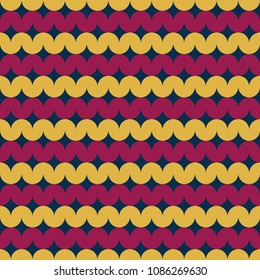 Vector seamless pattern. Sinusoid, worm, wave, stripes of yellow and red. Diamond