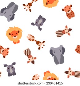 Vector seamless pattern with six Safari animals.