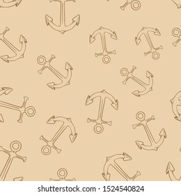 Vector Seamless Pattern of Sketch Anchors on Brown Background