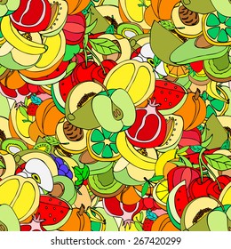 Vector Seamless Pattern of Sketch Fruits