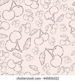 Vector seamless pattern. Sketch. Hand drawn Cherry
