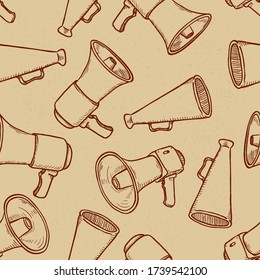 Patrón de boceto sin vectores de los altavoces de boceto sobre el fondo de papel de la artesanía marrón