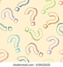 Vector Seamless Pattern of Sketch Question Marks. Quiz Background.