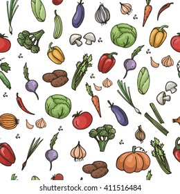 vector seamless pattern with sketch of vegetables 