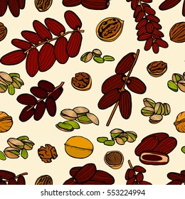 Vector seamless pattern sketched nuts in hand drawn style