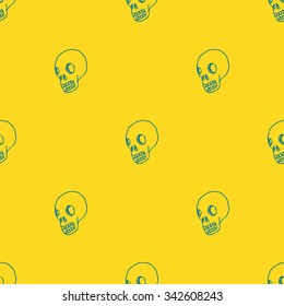 Vector seamless pattern with skull. Hand painted background.