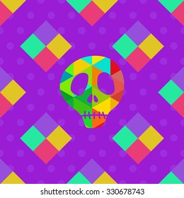 Vector seamless pattern with skull in polygon style.Halloween card
