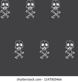 Vector seamless pattern with skulls and bones gray background