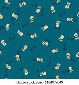 vector seamless pattern with skulls and bones black background.vector illustration.
