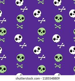vector seamless pattern of skulls and bones on a celebration of halloween, on a blue background