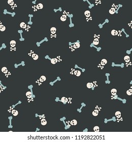 vector seamless pattern with skulls and bones black background.vector illustration.