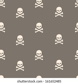 vector seamless pattern with skulls and bones brown background