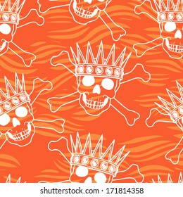 Vector seamless pattern with skulls, bones and crowns