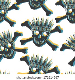 Vector seamless pattern with skulls, bones and crowns