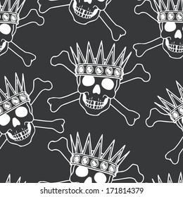 Vector seamless pattern with skulls, bones and crowns