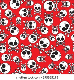 vector seamless pattern with skulls and bones black background