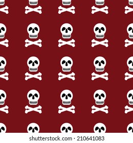 Vector seamless pattern with skulls and bones   red background