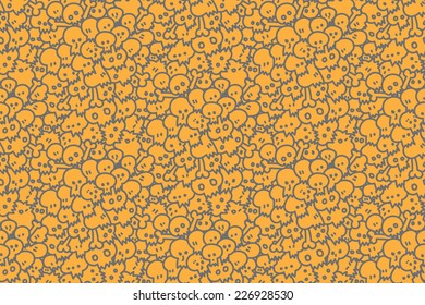 Vector seamless pattern with skulls and bones orange background