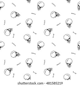 vector seamless pattern with skulls and bones isolated background
