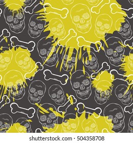 Vector seamless pattern with skulls and bones