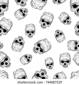 vector seamless pattern with skulls in cap