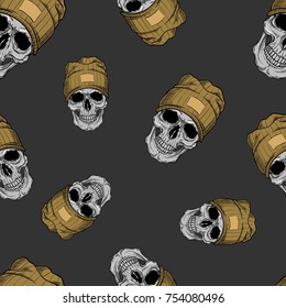 vector seamless pattern with skulls in cap
