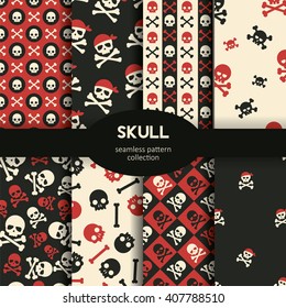Vector seamless pattern skulls and crossbones background set