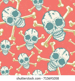 Vector seamless pattern with skulls for Halloween. Vintage vector pattern with skulls.