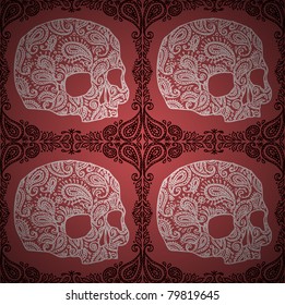 vector seamless pattern with skulls and paisleys