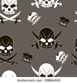 Vector Seamless pattern with skulls and pirate sword 