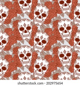 Vector seamless pattern with skulls and roses