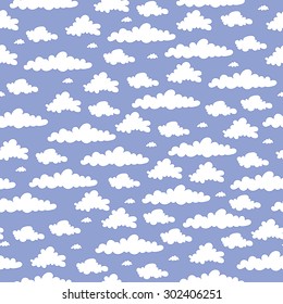 Vector seamless pattern with sky and clouds. Doodle background. Can be used for wallpaper, pattern fills, surface textures, scrapbooking.