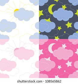 vector seamless pattern of the sky, moon, stars