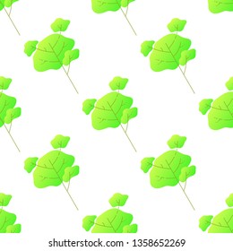 Vector seamless pattern with slant flat deciduous green high tree isolated on white background.