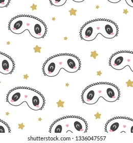 Vector seamless pattern. Sleep mask, Panda Cartoon style