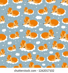 vector seamless pattern with sleeping foxes