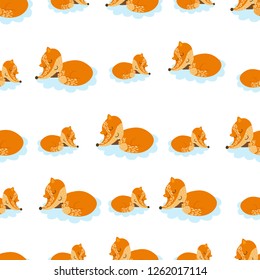 vector seamless pattern with sleeping foxes