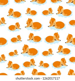 vector seamless pattern with sleeping foxes