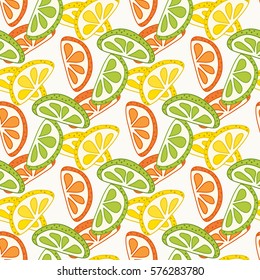 Vector seamless pattern with sliced citrus - grapefruit, lemon, lime, orange.