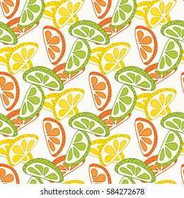 Vector seamless pattern with sliced citrus - grapefruit, lemon, lime, orange.
