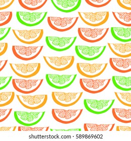Vector seamless pattern with sliced citrus - grapefruit, lemon, lime, orange.