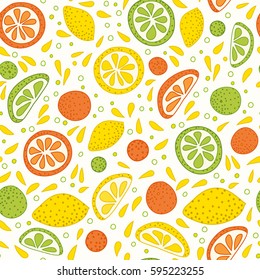 Vector seamless pattern with sliced citrus - grapefruit, lemon, lime, orange.