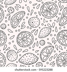 Vector seamless pattern with sliced citrus - grapefruit, lemon, lime, orange.