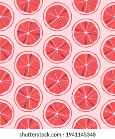 vector seamless pattern of sliced grapefruit, red fruits pattern