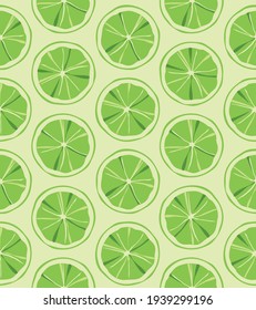 vector seamless pattern sliced lime with space between forms. green colors