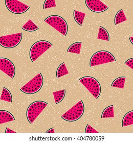 Vector seamless pattern with slices of watermelons. Summer texture, berry backdrop