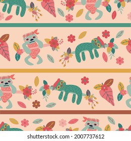 Vector seamless pattern with sloths.
